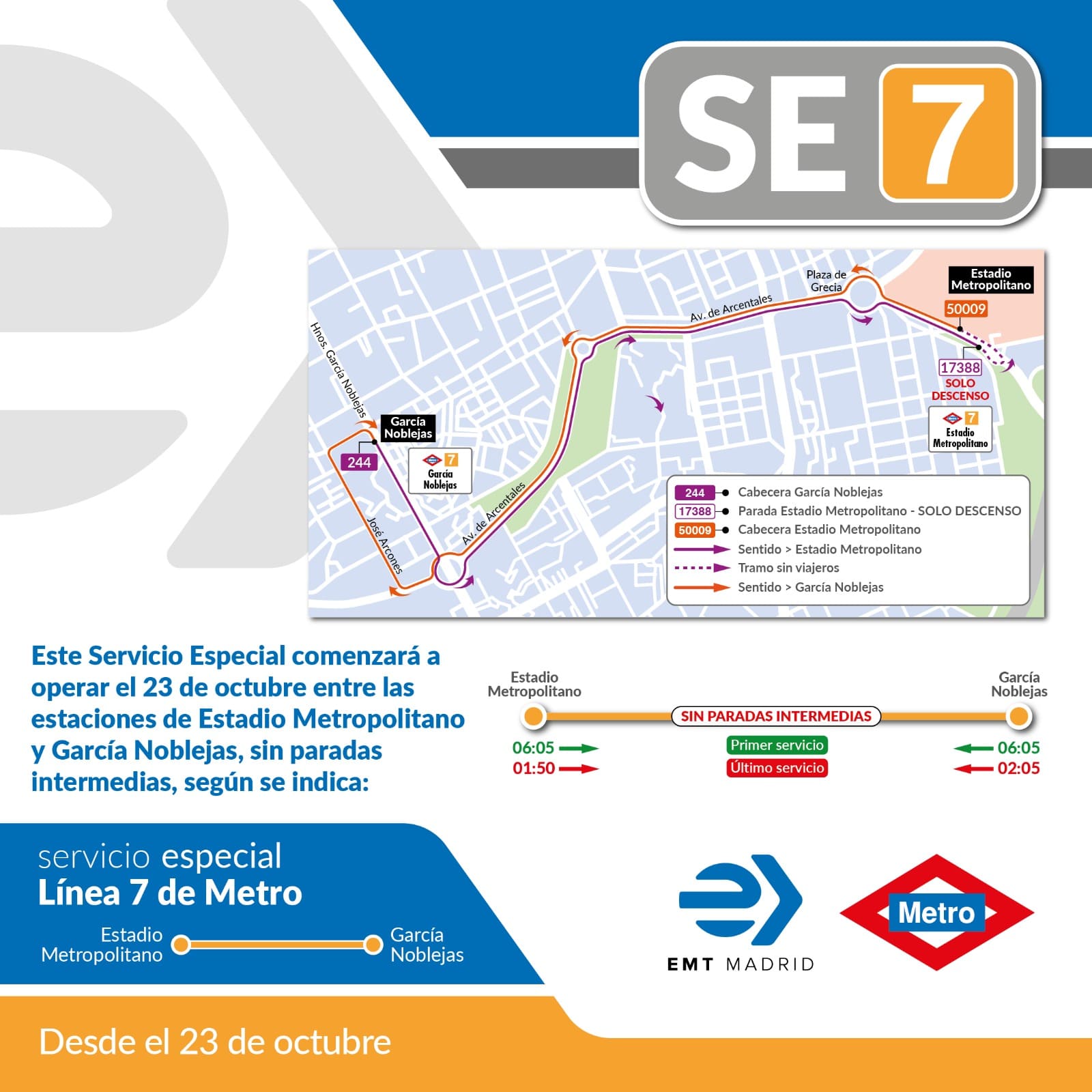 EMT conecta las estaciones de García Noblejas y Estadio Metropolitano con buses gratuitos