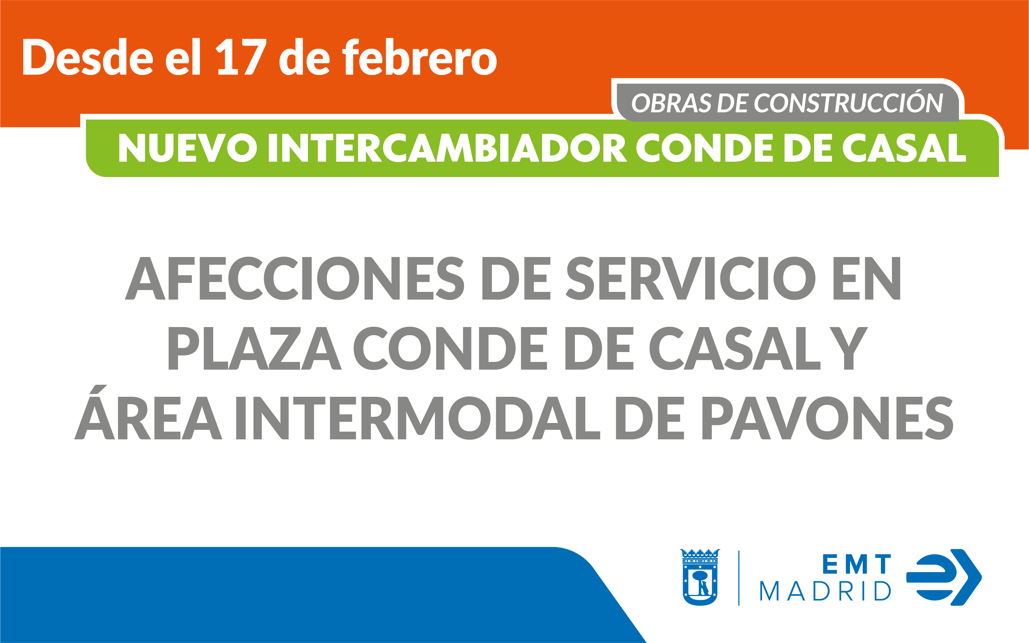 EMT reubica provisionalmente las cabeceras de cuatro líneas de autobús por las obras de Conde de Cas