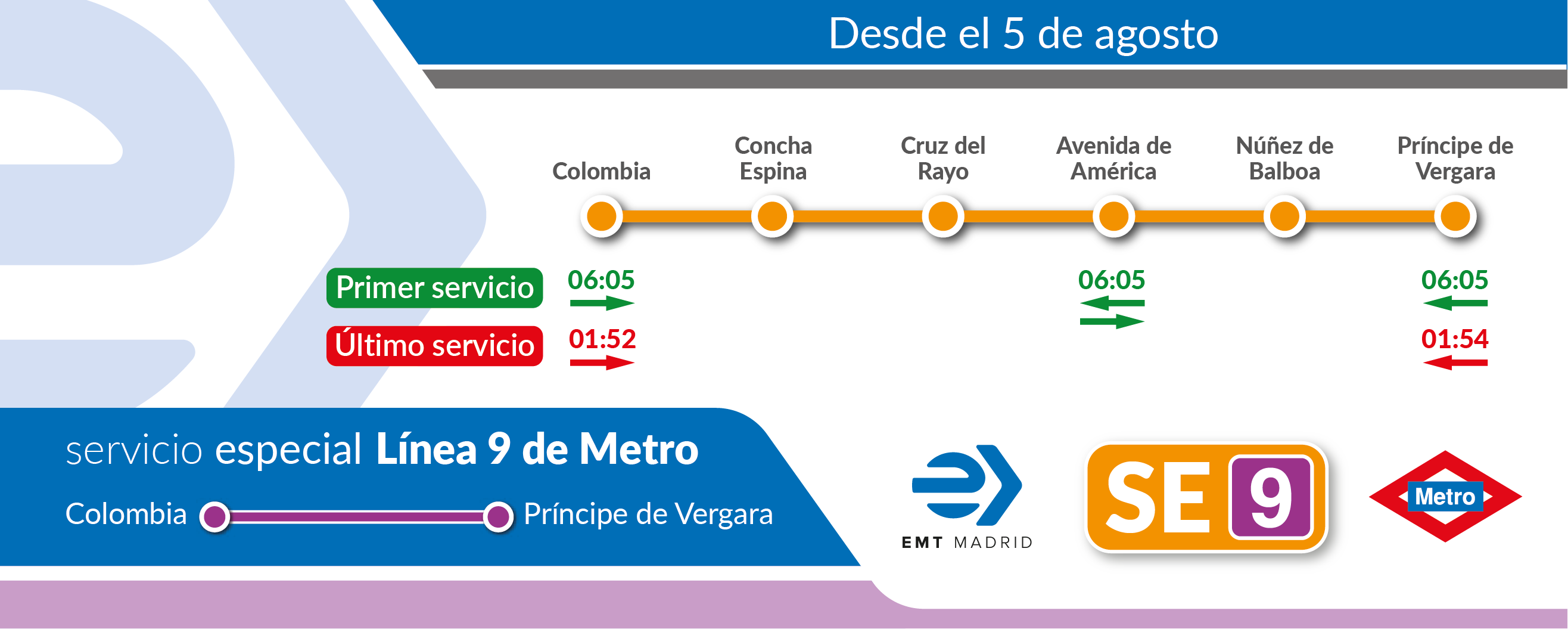 Un servicio especial de EMT conectará las estaciones de Colombia y Príncipe de Vergara